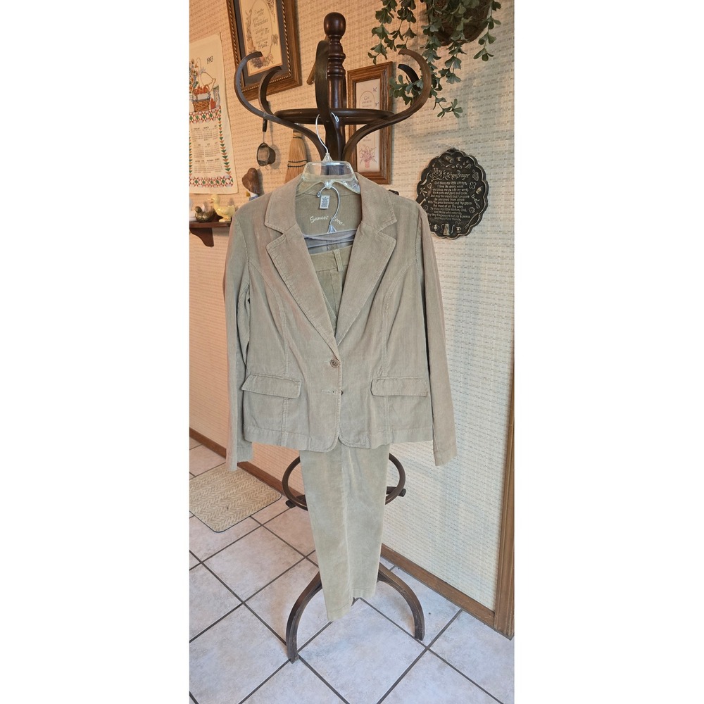 Sunset Cove Tan Corduroy Suit Set Blazer Jacket Size 12 Pants Size 8 Khaki 2pc